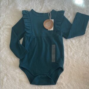Teal Long Sleeve Ruffled Kids One Piece SZ 12-18 months